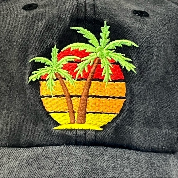 Dark Adjustable Grey Ball Cotton Cap with Palm Tree Beach Embroidery - Picture 13 of 14